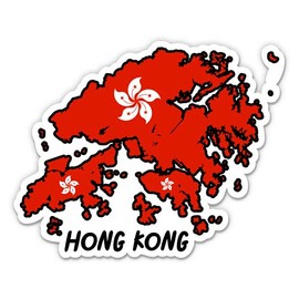 Squiddy Hong Kong Map with Flag - Vinyl Sticker Decal for Phone, Laptop, Water Bottle - 3"