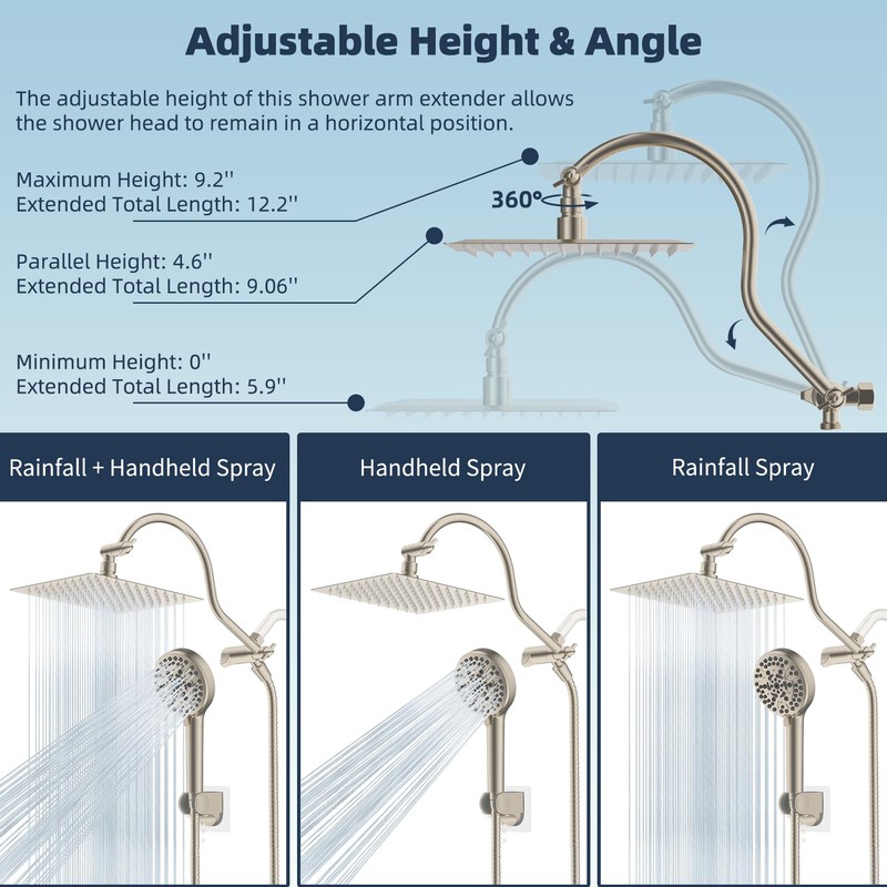 Hibbent All Metal CUPC Certified Shower Head, 8'' High Pressure