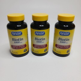 Rexall Biotin 1000 mcg Dietary Supplement 3-pack (180 Total Coated Tablets)