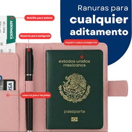 Timotech Porta Pasaporte y Visa con Protección RFID, Funda para Pasaporte y Documentos de Viaje con Cierre Magnético, Cartera para Pasaporte y Visa Elegante de Piel Sintética (Rosa)