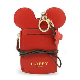 LEECCO Red Neck Pouch,Trend Small Travel Leather Student ID Card Holder Lanyard Neck Pouch Bag With Coin Wallet Purse for Students Women Kids Girls