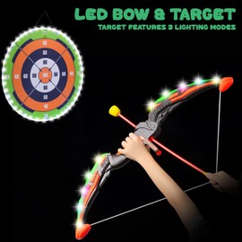 OMGTOYZ Bow and Arrow Set for Kids - 2 Pack Archery Light-Up Toy Set with 14 Arrows, 2 Quivers and Target, Indoor Outdoor Birthday Gift for Boys Ages 4 5 6 7 8-12…