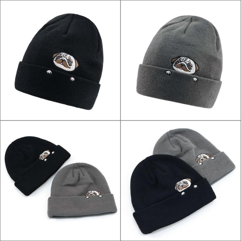 Weuiean GOZZ-95 Dog Embroidered Knit Hat, Ribbed Knit Cap, Men's,