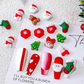 50pcs 3D Christmas Nail Art Charms Mixed Christmas Resin Charms Making Supplies Cartoon Santa Claus Elk Xmas Tree Gloves Snowman Nail Accessories for Women Nail Supplies Nail Décor