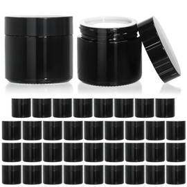 KEYWING 2oz Small Glass Jars, 35 Pack Black Glass Lotion Containers with Black Lids, Round Sample Jars with Inner Liners for Cream, Powders and Ointments