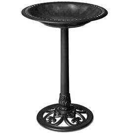 Best Choice Products Best Choice Products 28in Pedestal Bird Bath, Vintage Outdoor Resin Accent Decoration w/Fleur-de-Lis Accents - Black