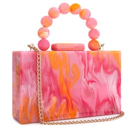 Acrylic Clutch Purses Small Orange Red Evening Bag Marbling Handbags for Women With Pearl Chain Formal Wedding Prom Party Cross Body Bag