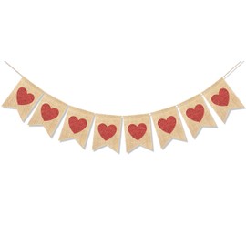 Uniwish Red Heart Banner Garland for Wedding Valentine’s Day Decorations, Rustic Love Hanging Sign Engagement Birthday Photo Props