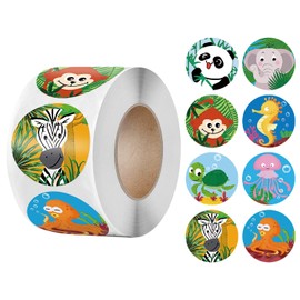 500Pcs Round Cartoon Animal Stickers for Kids Teacher Reward Stickers School Supplies, Little Animal Incentive Roll Sticker Potty Training Stickers for School Classroom Home（CJ19 Series）