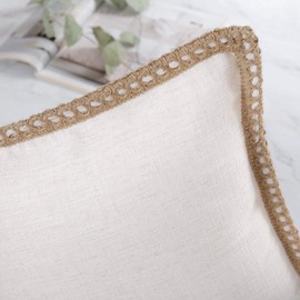 Phantoscope Farmhouse Decorative Throw Pillow Cover Burlap Linen Trimmed Tailored Edges Outdoor Pillow Off White 12 x 20 inches, 30 x 50 cm