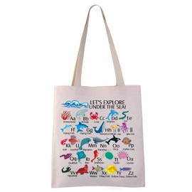 VAMSII Sea Animals Tote Bag Let's Explore Under The Sea Gift Marine Biologist Gift Sea Animals Lovers Gift (UNDER THE SEA tote)