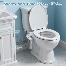 Shineforu Warm Water bidet, Dual Nozzle Non-Electric Hot and Cold Bidet Attachment for Toilet, Adjustable Pressure with Rear and Feminine Wash Bidet Toilet Seat Attachment (White Warm Bidet)