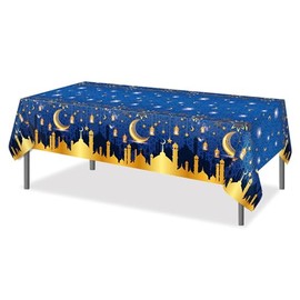 SWSATYW Eid Mubarak Disposable Plastic Tablecloth Party Supplies Ramadan Mubarak Table Cloth Ramadan Kareem Table Covers Muslim Islamic Moon Star Tablecloth Party Decorations