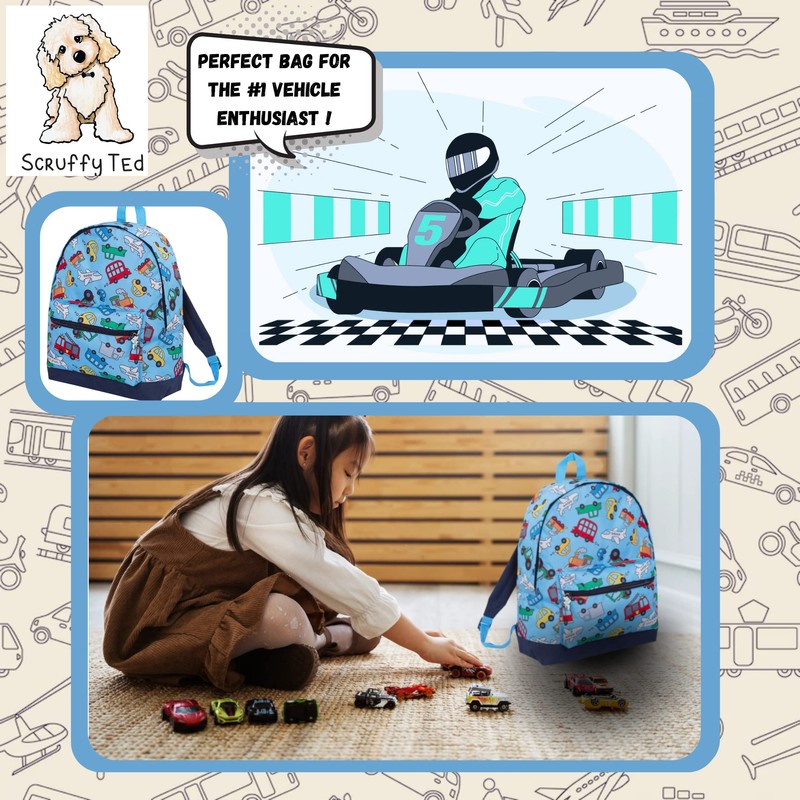 ScruffyTed Vehicles Boys Backpack For Kids Large Capacity Travel Rucksack