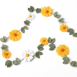 JarThenaAMCS Daisy Felt Banner White Yellow Daisy Flower Hanging Garland Summer Floral Party Banner for Birthday Baby Shower Hippie Party Supplies Home Wall Decor