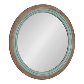 Kate and Laurel Palmer Rustic Farmhouse Round Wooden Mirror, 26 Inch Diameter, Blue and Rustic Brown, Modern Circle Decorative Wall Mirror with Paint Distressing