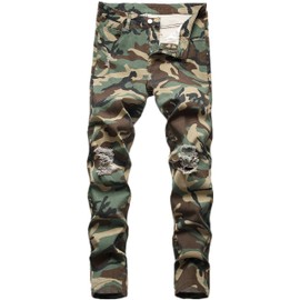 Men's Fashion Skinny Fit Ripped Destroyed Distressed Camouflage Stretch Casual Jeans Pants,599,36