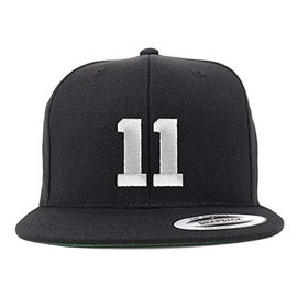 Trendy Apparel Shop Number 11 White Thread Embroidered Flat Bill Snapback Baseball Cap - Black