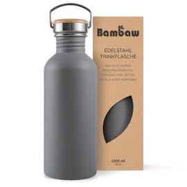 Bambaw Drinking Bottle 1 Litre Stainless Steel, Non-Insulated Drinking Bottle, Grey, Drinking Bottle Without Plastic, Drinking Bottle 1 L Stainless Steel Dishwasher Safe - Anthracite