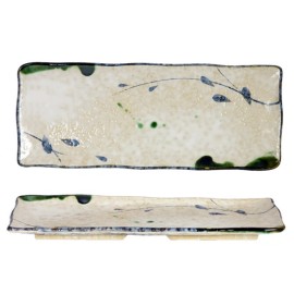 Made in Japan Japanese Ceramic Sushi Sashimi Serving Plate 11"x4.5" Tsuta Oribe Made in Japan