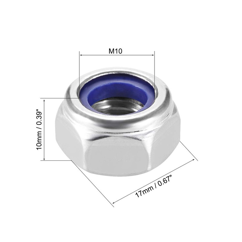 sourcing map Hex Lock Nuts - M10 x 1.5mm Stainless