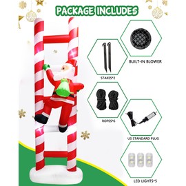 10FT Christmas Inflatable Hanging Santa Climbing On Ladder, Blow Up Xmas Outdoor Decroation,Inflatables Santa with Gift Bag, Lighted Funny Xmas Yard Decor for Roof Window Wall Garage