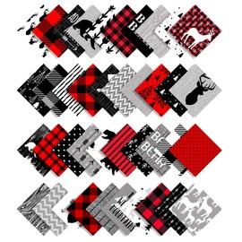 Soimoi Lumberjack Theme Print Precut 5-inch Cotton Fabric Quilting Squares Charm Pack DIY Patchwork Sewing Craft- Red & Black
