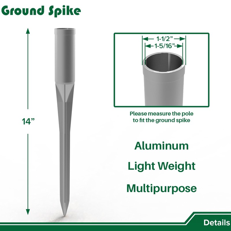 14" Aluminium Fence Post Anchor Ground Spike, 1-5/16" Inner Diameter