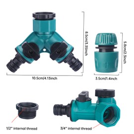 2 Way Garden Tap Connector Y Valve Hose Splitter Hose Pipe Connector with Quick Hose End Connector for Indoor Outdoor Tap and Garden Hoses
