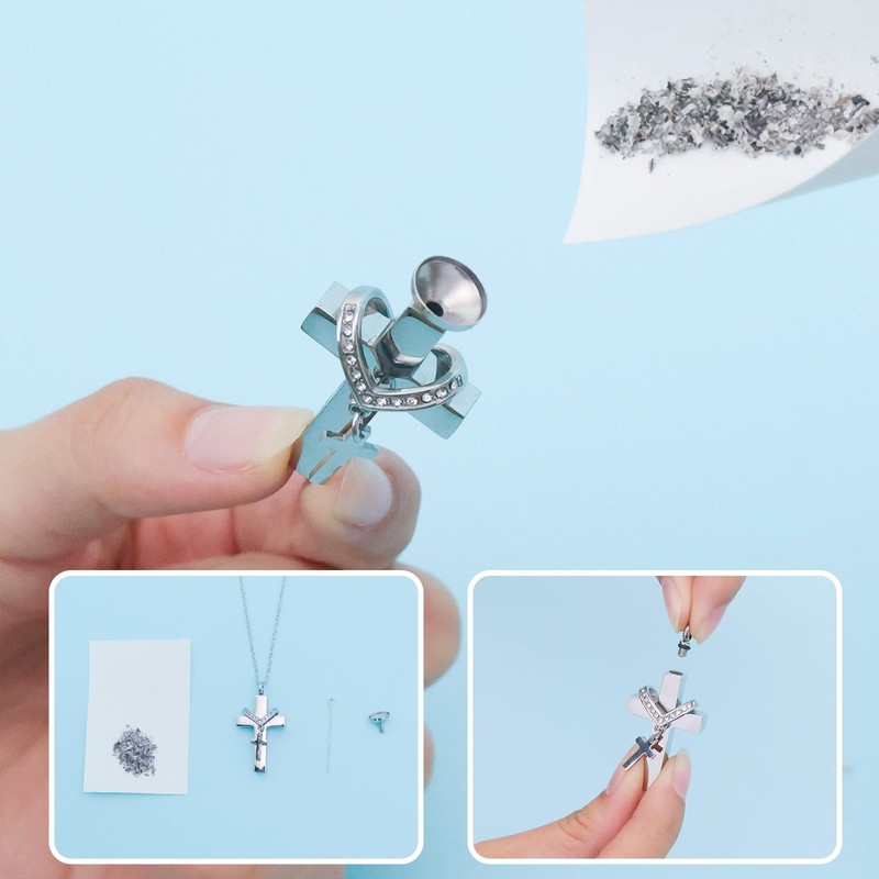 [InfuMemo] Cremation Jewelry for Ashes Pendant - Cross Urn Necklace