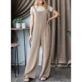 Dokotoo Oversized Womens Casual Jumpsuits for Women Overalls Loose Wide Leg One Piece Sleeveless Solid Jumpsuit Long Pant Rompers with Pockets 2025 Fashion Khaki X-Large