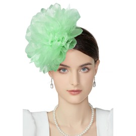 BABEYOND Fascinators Hats for Women - Tea Party Kentucky Fascinator Derby Hat Mesh Flower Fluffy Headband with Hair Clip Light Green