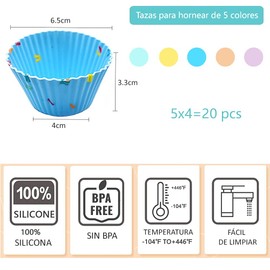 20PCS Copas reutilizables para hornear, Forros de silicona de grado alimenticio antiadherente para moldes de magdalenas para donas, budines, galletas y pasteles, 3 diferentes formas lindas (Redonda)