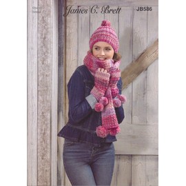 James Brett Womens Marble Chunky Knitting Pattern Ladies Scarf Hat & Wrist Warmers (JB586)