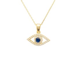 LATELITA Evil Eye Charm Necklace 18ct Gold Plated Sterling Silver Lab Created Round Cubic Zirconia White Blue Evil Eyes & Hamsa Hand