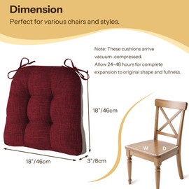 FlyGulls Non Slip Chair Cushions for Dining Chairs Set of 4 Kitchen Chair Cushions 18"x18"x3" Turfted Chair Pads Comfortable and Soft Seat Cushion with Ties, Red