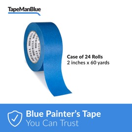 Blue Painters Tape, 2 inch x 60 Yards, Case of 24 Rolls, Made in The USA (1.88 inch/48mm)