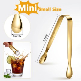 8PCS Gold Mini Ice & Sugar Tongs, 4.3 Inch Food-Grade 304 Stainless Steel Serving Utensils for Appetizers, Tea Party, Coffee Bar, Desserts, Cocktails, Charcuterie Board, Dishwasher Safe - CHYEOLUA