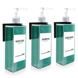 Roselee Soap Dispenser Wall Mounting Set, Soap Dispenser Shower No Drilling 500 ml Soap Dispenser Wall Mounted Cyan Colour Shampoo Dispenser with Funnel and Waterproof Labels for Kitchen Bathroom