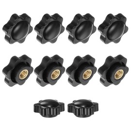 M METERXITY 10-Pack 6 Star Knobs, M6 Female Thread 25mm Hexagon Head Blind Hole Clamping Grip Handles for Machinery/Electronic/Woodworking, Brass Screw-On Threaded Knob [Black]