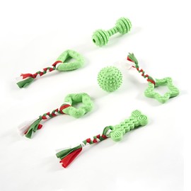 Bambinom Puppy Chew Toys, 6 Pcs Teething for Small Breed, Soft Rubber Cute Green Dog Toys, Eco-Friendly, Teeth Cleaning, Interactive Tiny Toys for Small Dog,(Basket not Included)