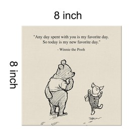 Classic Winnie the Pooh Quote Wall Art Decor Retro Any Day Spent With You is My Favorite Day Sayings Canvas Painting Pictures Framed Print Sign Artwork Ready to Hang (8x8 Inches)