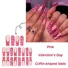 Valentine Pink Press on Nails Long Square Fake Nails French