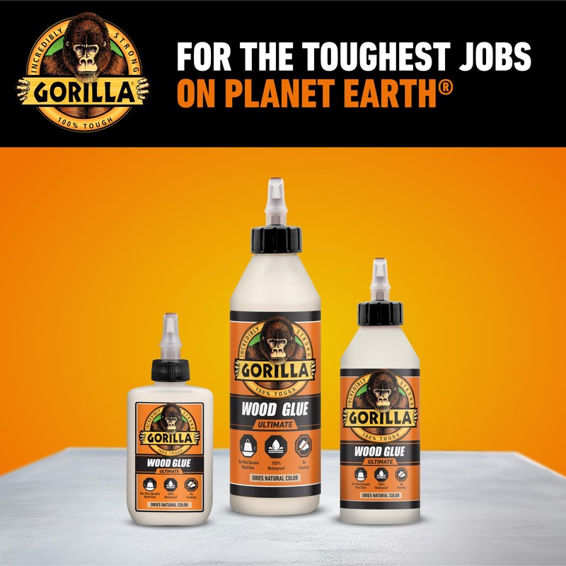 Gorilla Ultimate Waterproof Wood Glue, Natural Wood Color, 18 Ounce