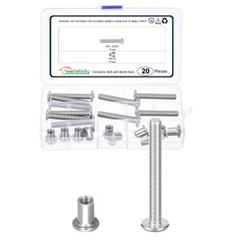 METALLIXITY Connector Bolt(M6-1x50mm) 20Pcs, Connector Bolts Countersunk Screw Barrel Nuts Binding Screws, for Chair Cabinet Bed, Silver