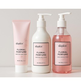 Sliqskin Floral Perfume Moisture Body Set, Body Care Trio, Hydration, Long-lasting scent, Gift Set, Cherry Blossom Extract