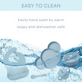 Silicone feeding set for babies | Weaning assistance | 6-pieces | Dinnerware with suction bowl, baby plate, baby cups, bib for baby, spoon & fork | Color beige