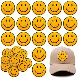 24 Pieces Yellow Smile Face Patch Cute Sew on Iron on Patch Decorative Dress Towel Cloth Happy Face Patch Clothes Sewing Decorating DIY Craft Applique Patch for Decoration