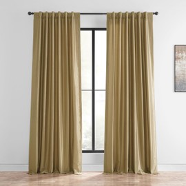 HPD Half Price Drapes Room Darkening Curtains for Bedroom Vintage Textured Faux Dupioni Silk Curtains for Living Room (1 Panel), 50 X 96, Flax Gold
