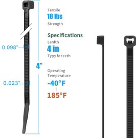 XINGO Black Zip Ties 4 Inch 2000Pack,Small Zip Ties with 18lbs Tensile Strength, Self-Locking Nylon PA66 Cable Ties for Electronics Organizer, Home Office Garage Multiple Use
